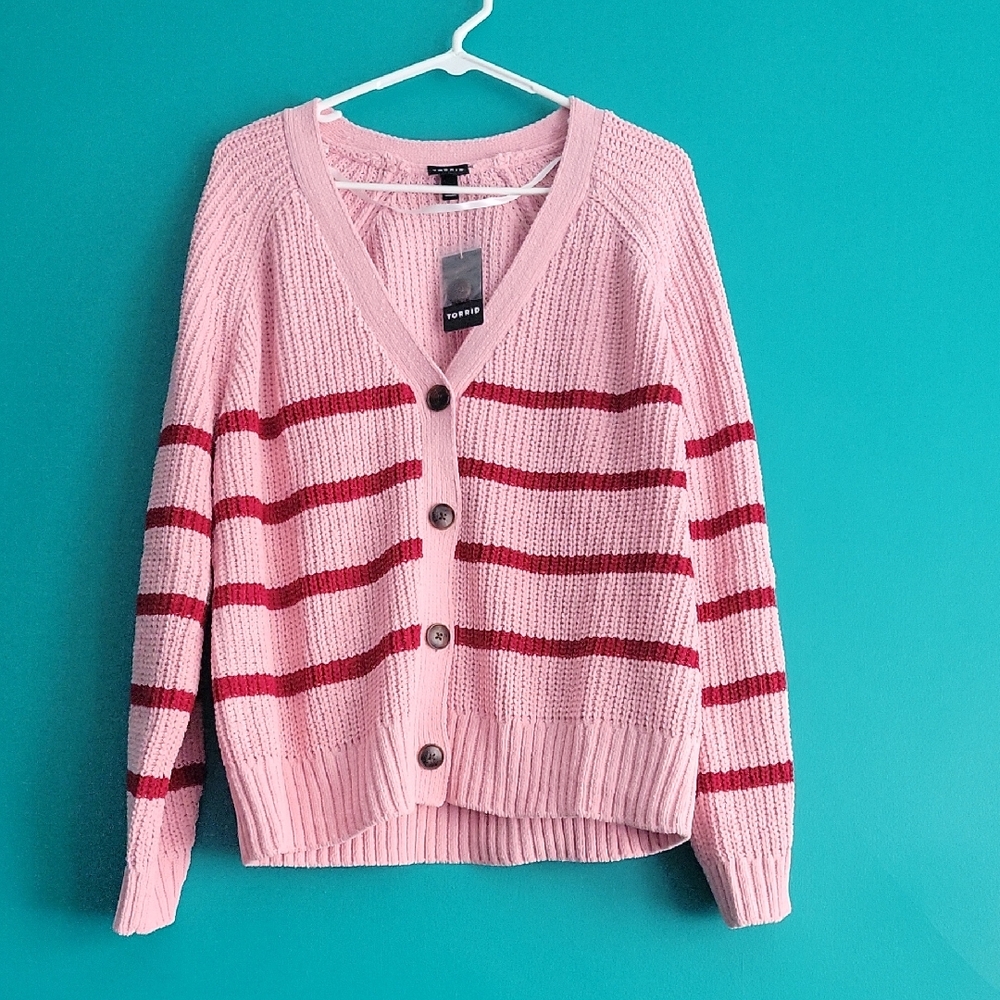 Torrid Pink and Red Button-Up Cardigan